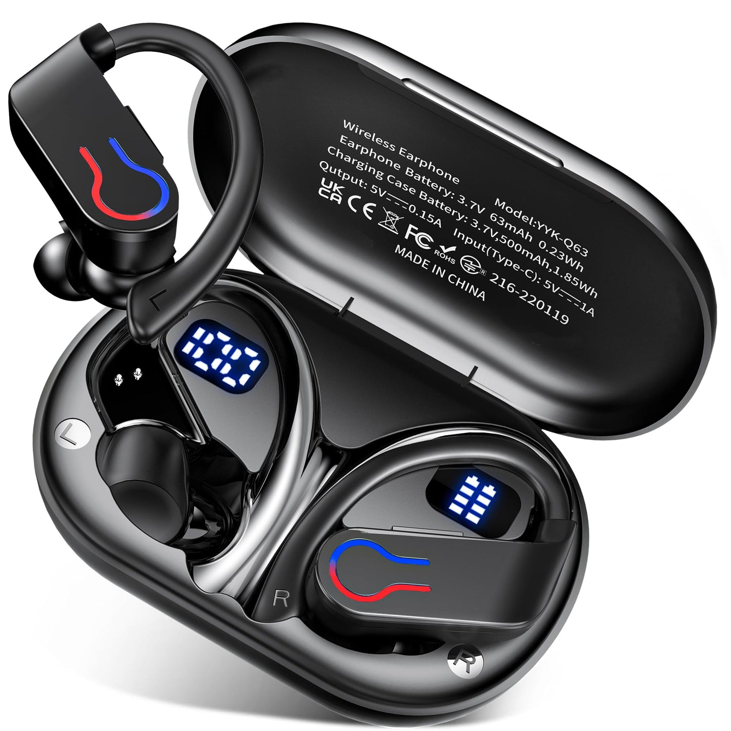 Wireless Earbuds 120hrs Bluetooth 6.1 Headphone Sport, 2026 Bluetooth Earbuds with Fast Charging Case Dual LED Display Earphones ENC Noise Cancelling