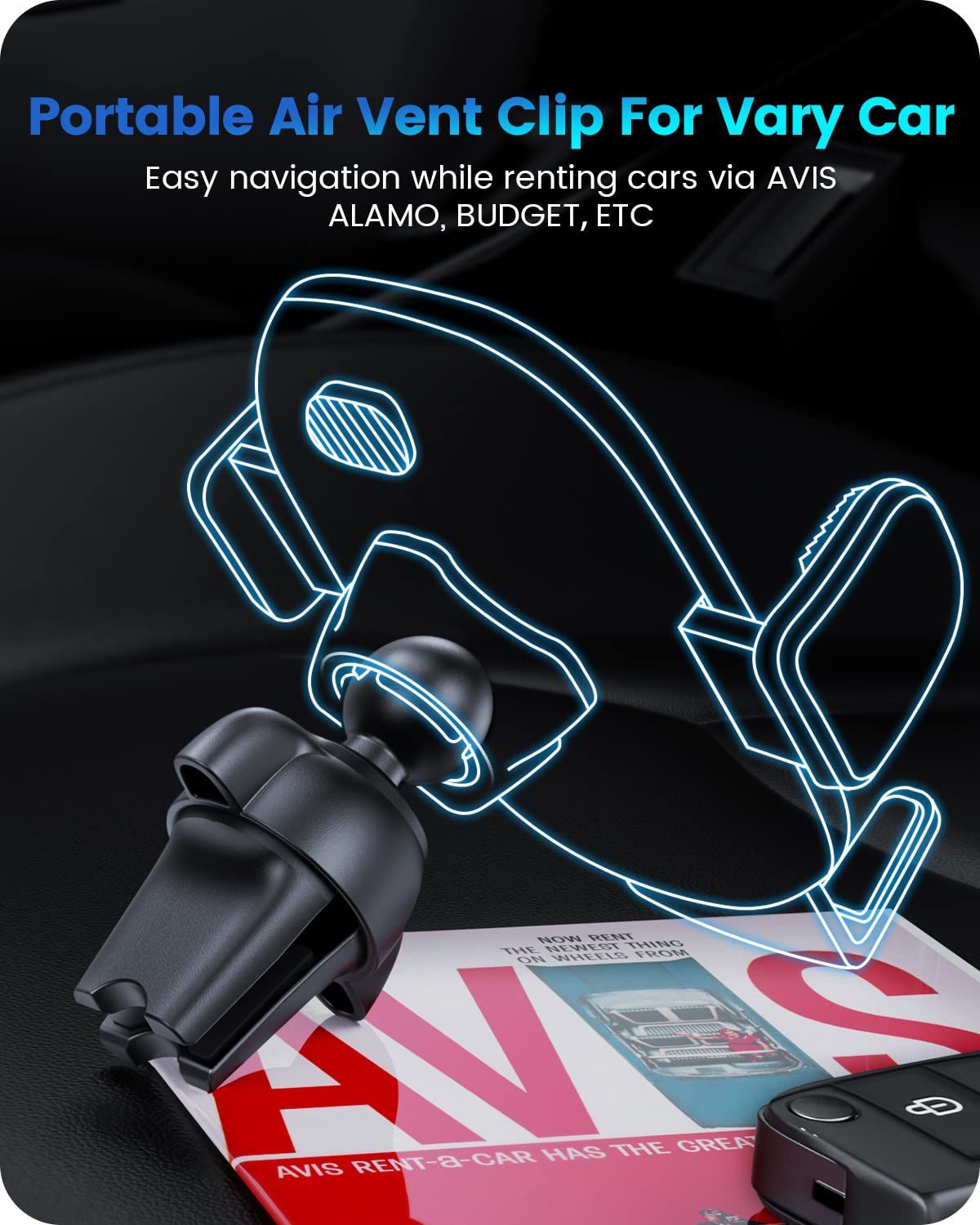 OQTIQ 3-in-1 Car Phone Mount for Dashboard, Windshield & Air Vent - Strong Suction Cup Holder with Adjustable Arm & 360° Rotation - Universal Car Cell