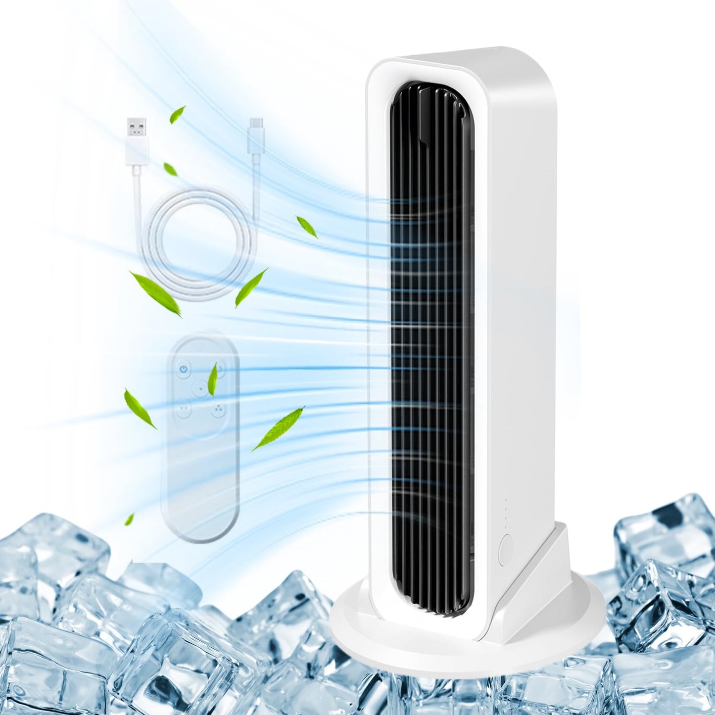 AOYEBO Bladeless Tower Fan, Rechargeable Oscillating Desk Fan with Remote,