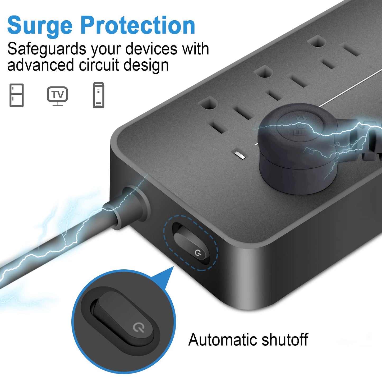 Power Strip-Flat Plug Surge Protector with USB Multiple outlets 4 ft Cord?with Overload Protection?Wall Mount?Desktop Charging Station for Home?Office
