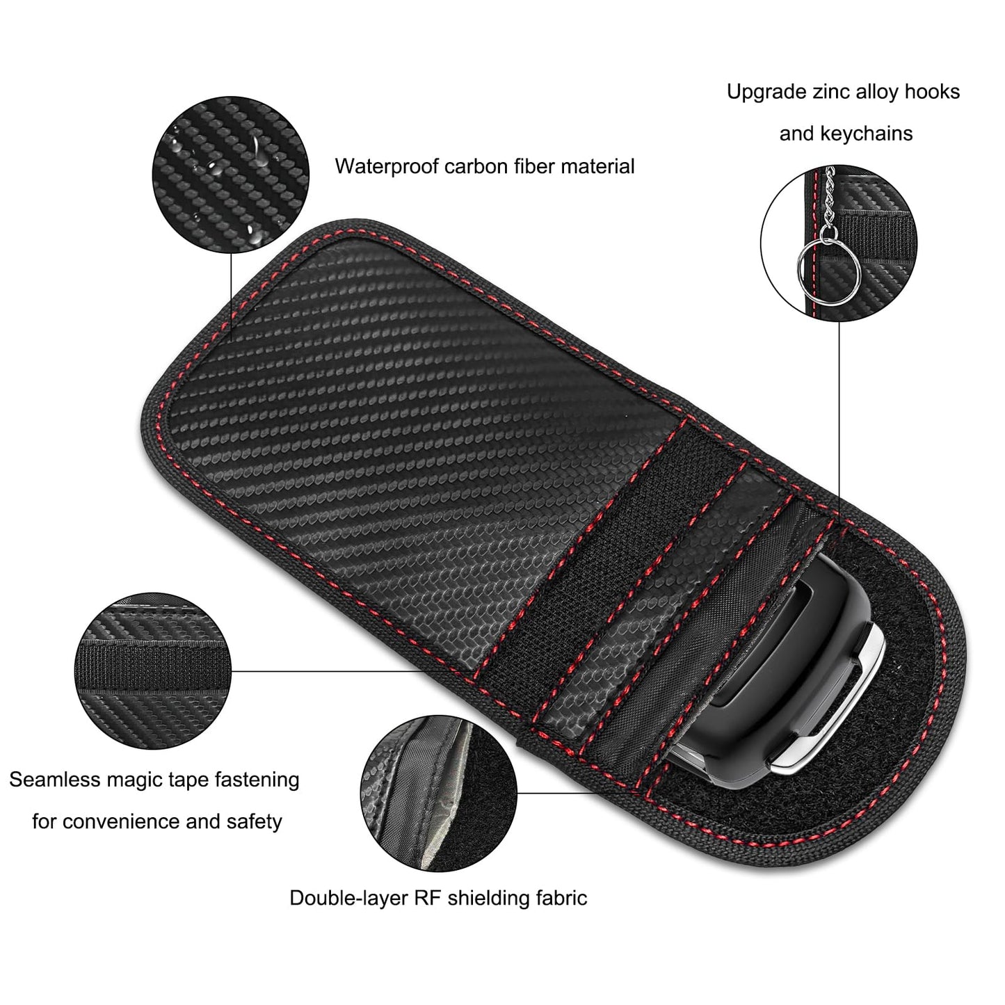 Xiqaler 2 PCS Faraday Key Fob Protector, Anti-Theft Smart Key Fob Protective Bag with Metal Hook, Carbon Fiber Signal Blocking Pouch Keychain