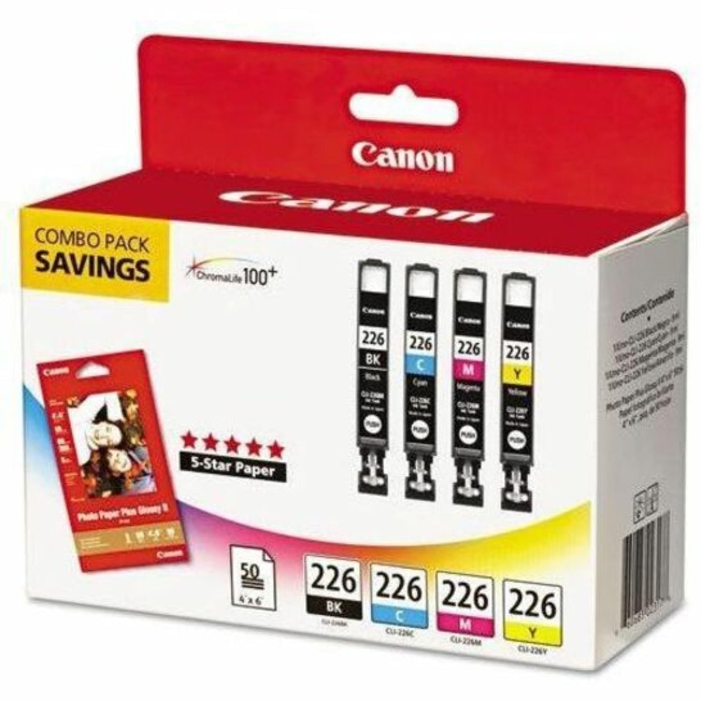 Canon CLI-226 ChromaLife 100+ Black/Color Ink Tanks & 50 Sheets of Paper (4546B007)