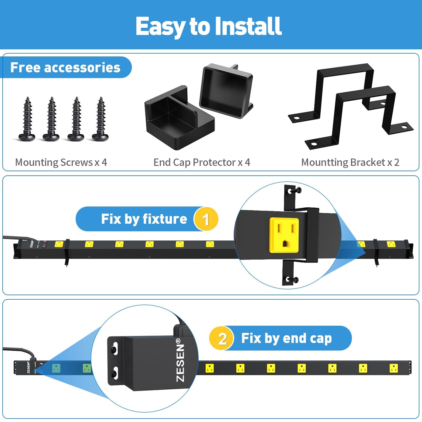 12 Outlet Long Power Strips Heavy Duty Wide-Spaced Outlets Industrial Power Strip Surge Protector with 4ft Cord for Garage Workshop Office Home, ETL