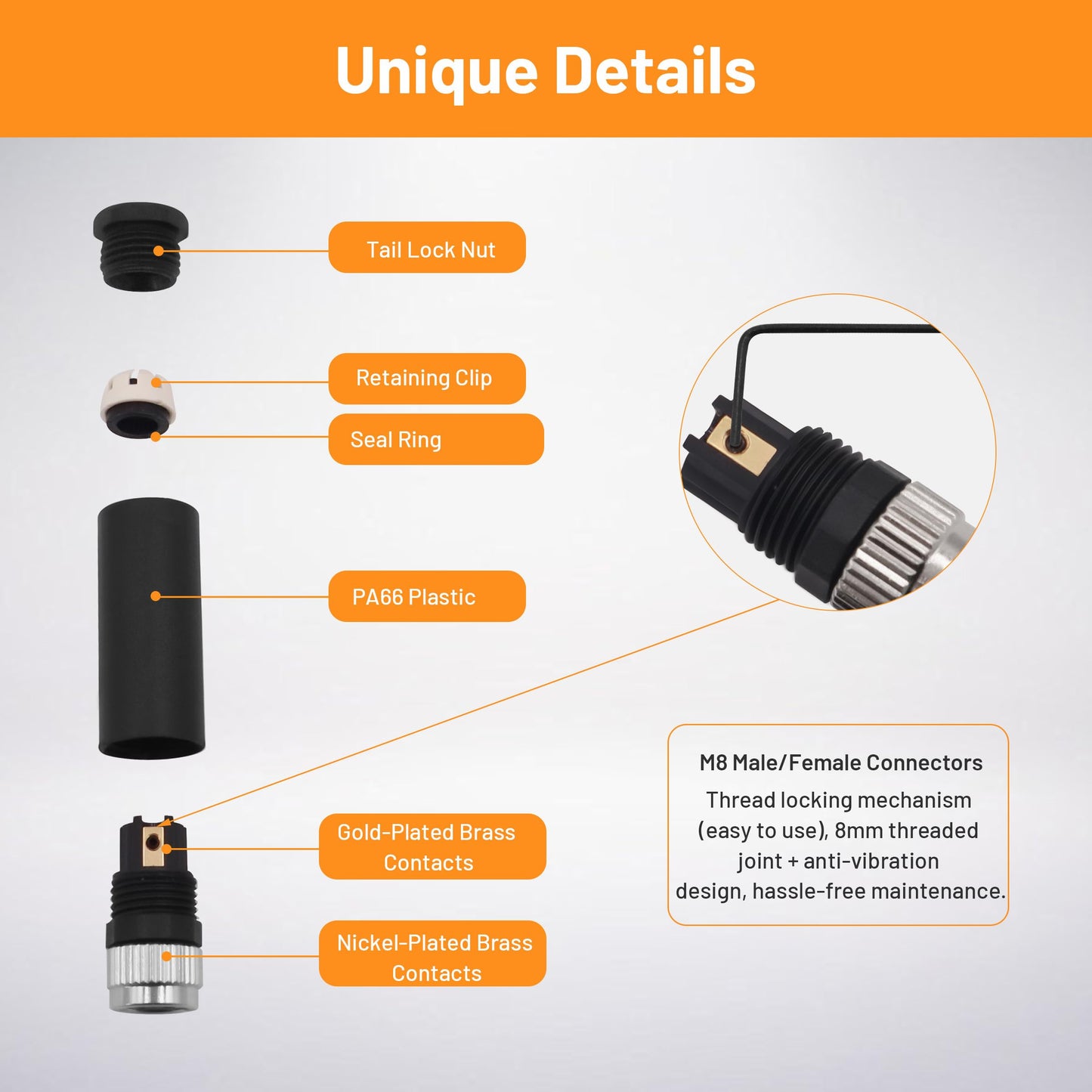 M8 3 Pin Connector Field Wireable Screw Termination A Code Female Plug Straight Non-Shield Connector, 8mm Industrial Circular Connector, Outdoor