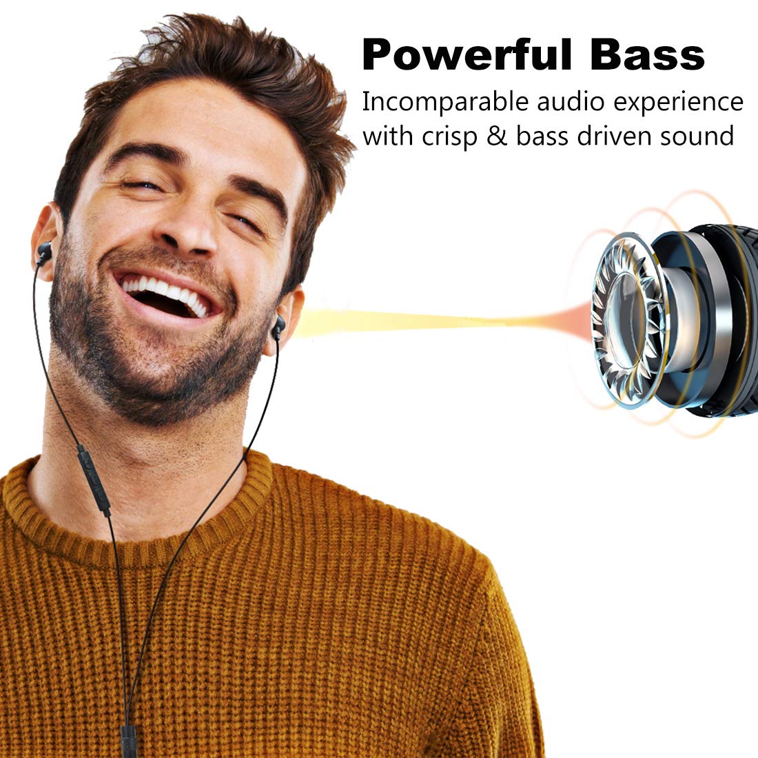 MOXKING Wired Durable Metal Earphones Earbuds w Microphone and Volume Control, Deep Bass Clear Sound Noise Isolating in Ear Headphones, Ear Buds
