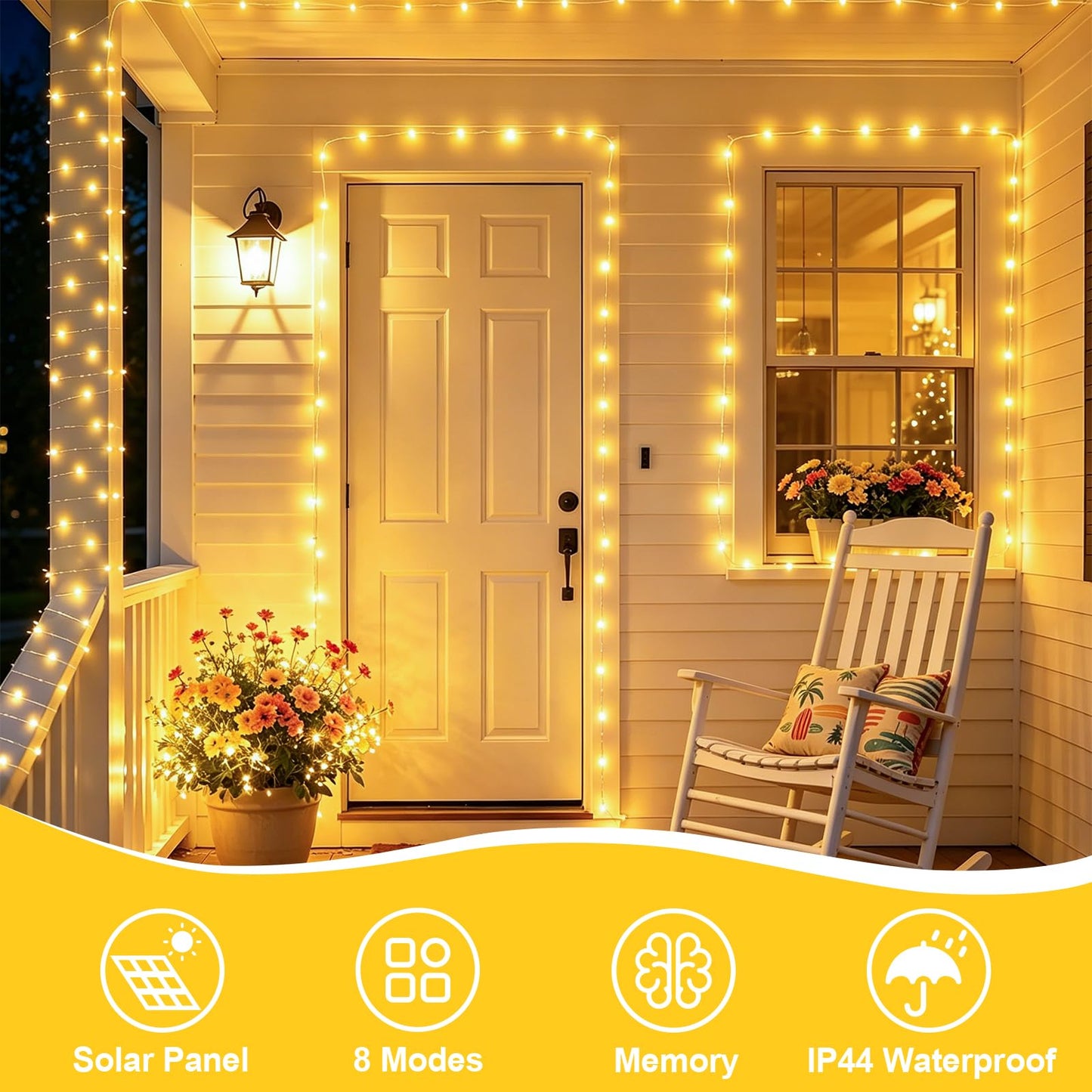 YEGUO 4 Pack Warm White Solar Fairy Lights, Each 33ft 100 LED Christmas Lights Outdoor Waterproof, 8 Modes Sliver Wire Solar String Lights