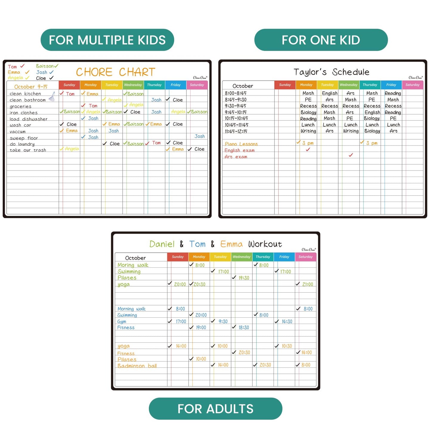 Magnetic Dry Erase Chore Chart, Monthly Calendar Set - 14.5"x11" Monthly Calendar, Chore Board for Fridge - 6 Extra Fine Point Markers Included