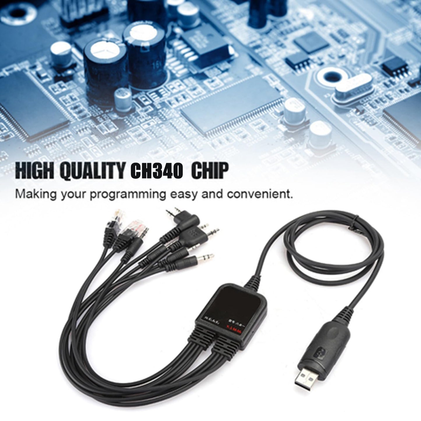 8 in 1 USB Programming Cable, C2102 Chip, Respectful Shell Material with 8 adapters, for Kenwood/QuanShengcn/Tyt/Motorola Walkie Talkie Car Radio