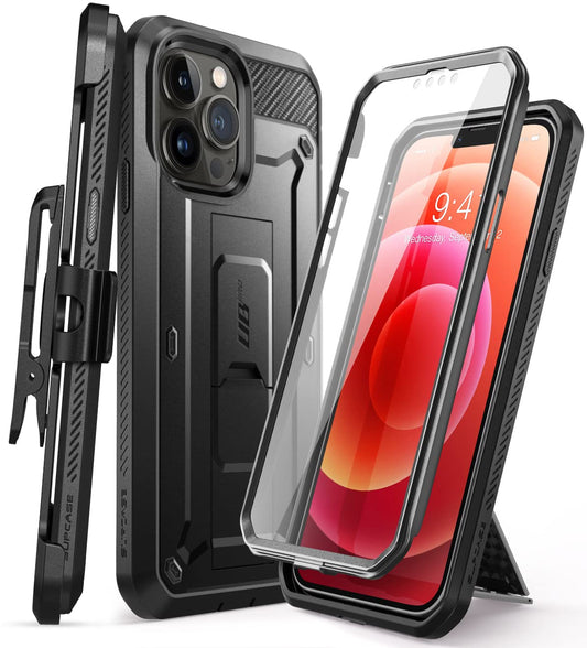 SUPCASE for iPhone 13 Pro Max Case with Screen Protector (Unicorn Beetle Pro), [Built-in Stand & Belt Clip] Heavy Duty Full-Body Rugged Kickstand