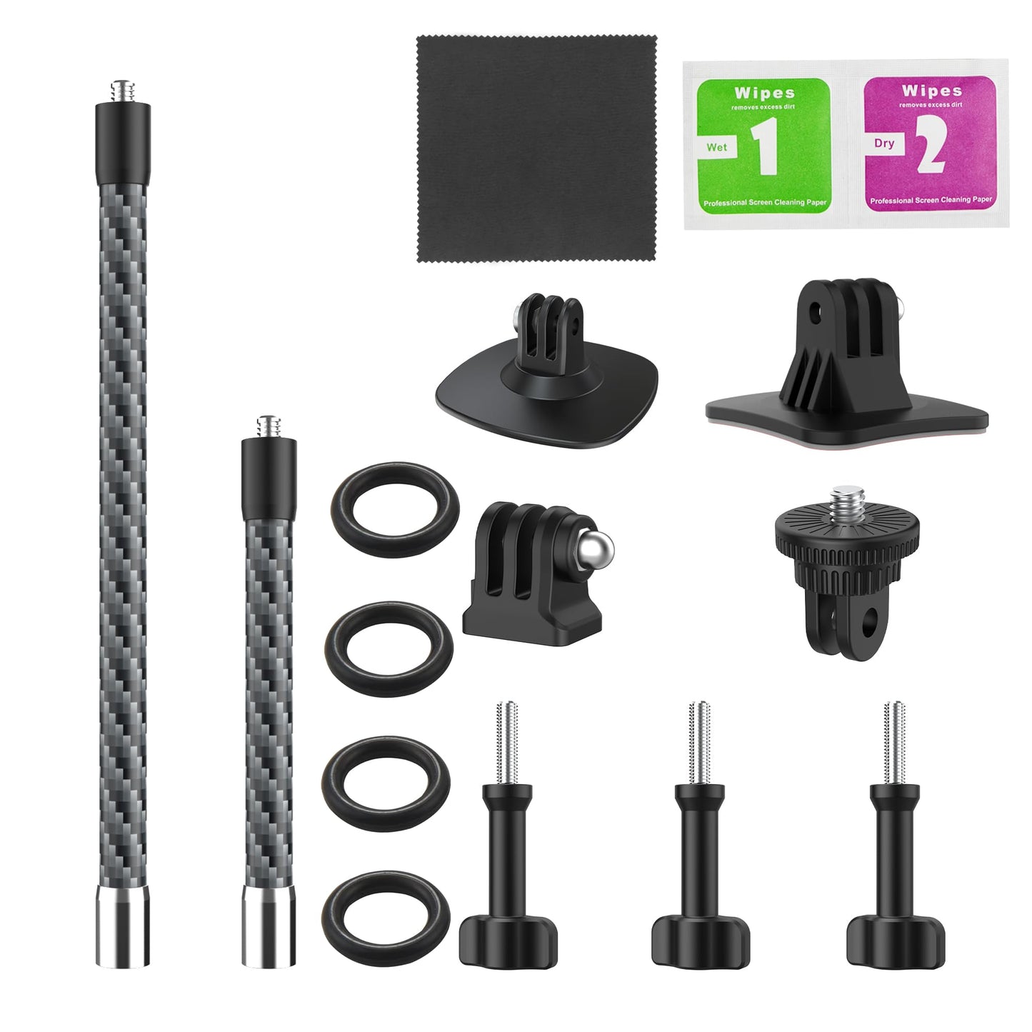 All Carbon Fiber Extension Arm Kit Metal Pole Mount Helmet Stick Extension Arm Mount for GoPro Hero 13/12/11/10/9/8/7/6/5 Black, Insta360 X5 / X4 / X3