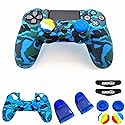 Silicone Skin Cover for Ps4 Controller (1pc Anti-Slip Case, 1 Pair L2 R2 Trigger Extender, 4pcs Thumb Grips,4pcs LED Light Bar Decal) Protector