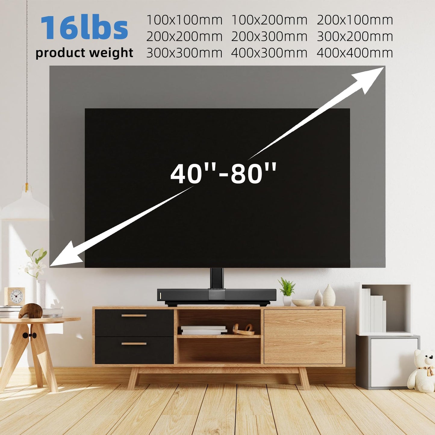 Universal 26-80" Tabletop TV Stand, 88 lb Steel & 8 mm Glass Base, 6-Level Height Snap, 10-Min No-Drill Install, VESA 100×100-400×400 mm