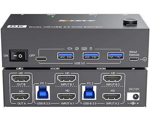 8K HDMI KVM Switch 2 Monitors 2 Computers 8K@60Hz 4K@144Hz,MLEEDA USB 3.0 Dual Monitor KVM Switch for 2 Computer Share 2 Monitor and 4 USB