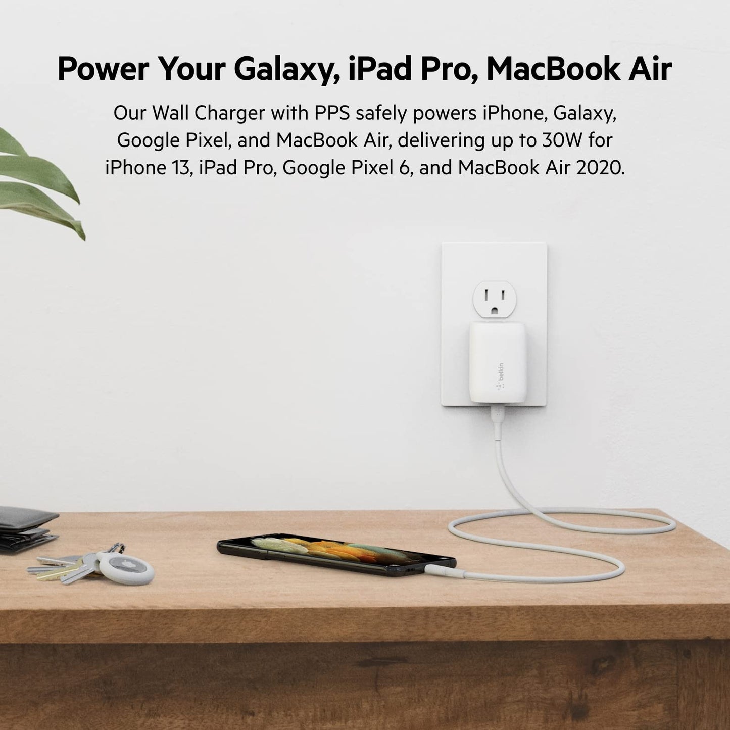 Belkin USB C Charger Block 30W, Fast Charging - iPhone 17, Air, Pro, Pro Max, Samsung Galaxy S25, iPad, AirPods, Apple Watch, Nintendo Switch 2 & More