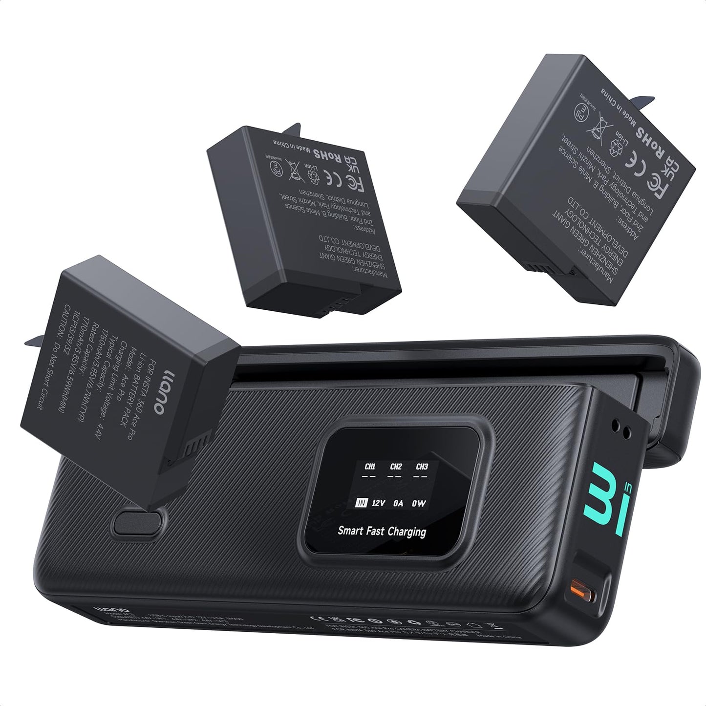 llano AC3 30W Fast Camera Battery Charger Hub with 3 Pack 1950mAh Replacement Ace Pro 2 Batteries for Insta360 Ace Pro 2/AcePro/Ace Action Camera
