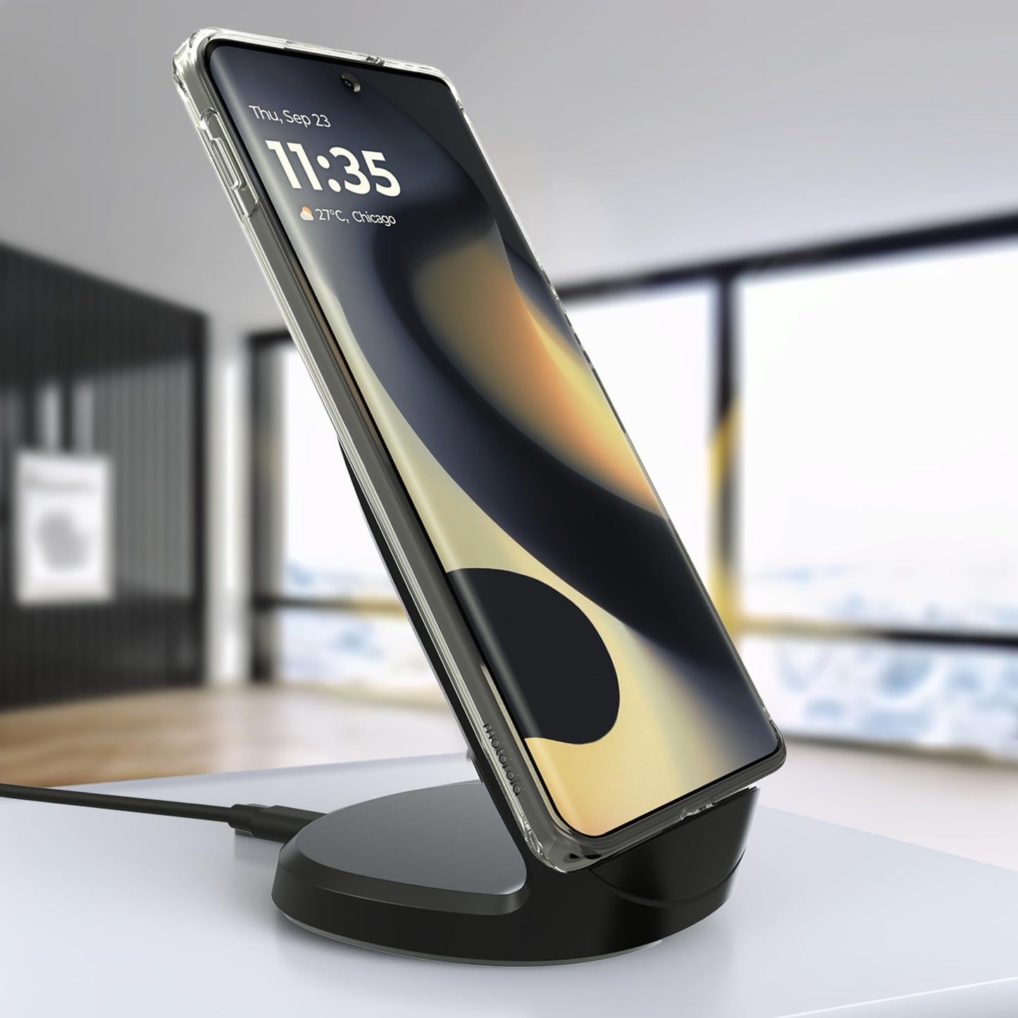 Motorola TurboPower 15W Wireless Stand + 33W Charger + Cable - Charging for Moto G Power 2024/2025, G Stylus 2024/2025/2026, Edge 2024/2025, Razr/Razr