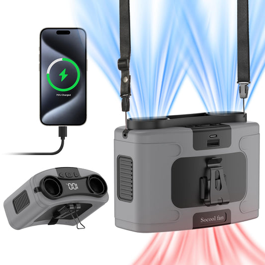 Socool 10000mAh Portable Waist Fan Clip on Wearable Belt Personal Fans Rechargeable Battery Operated, 20H Cooling with 10 Speeds & Dual Motors,Neck