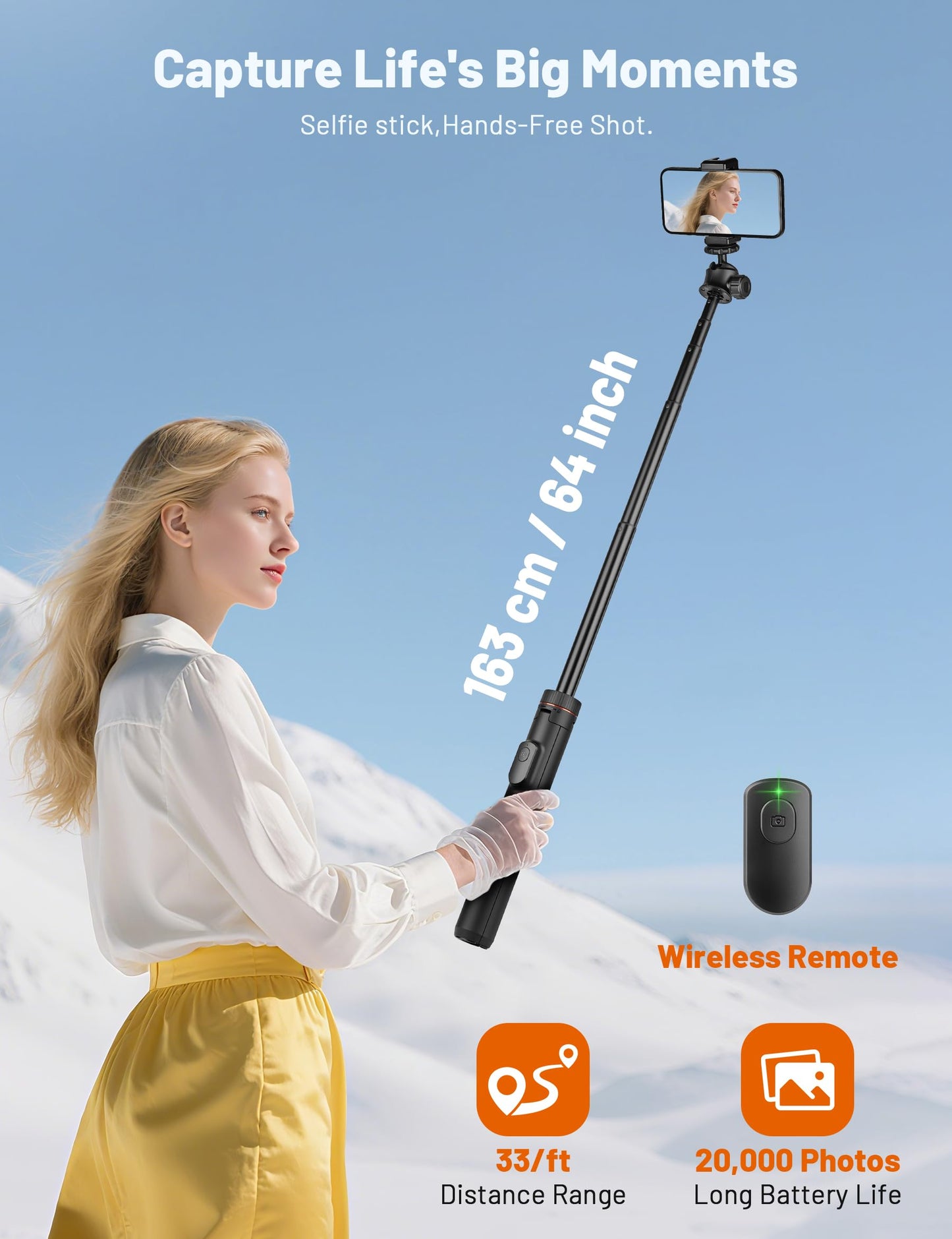 JOILCAN Tripod for iPhone & Camera, 64" Selfie Stick with 360° Ball Head Remote & Phone Holder, Extendable Portable Phone Tripod Stand for Travel Vlog