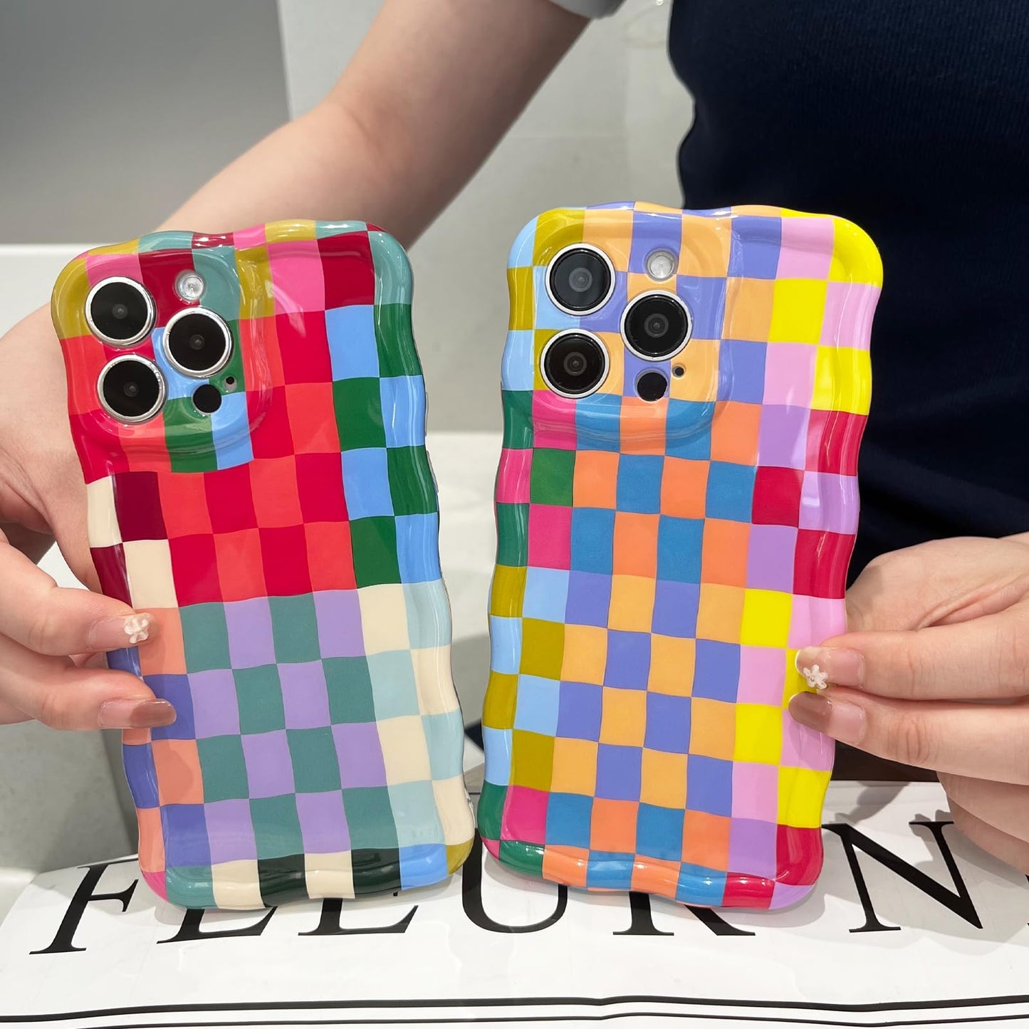 branple Compatible with iPhone 13 Case, Cute Wave Curly Colorful Checkerboard Plaid Phone Case for Women/Men, Soft TPU Shockproof Protection Case