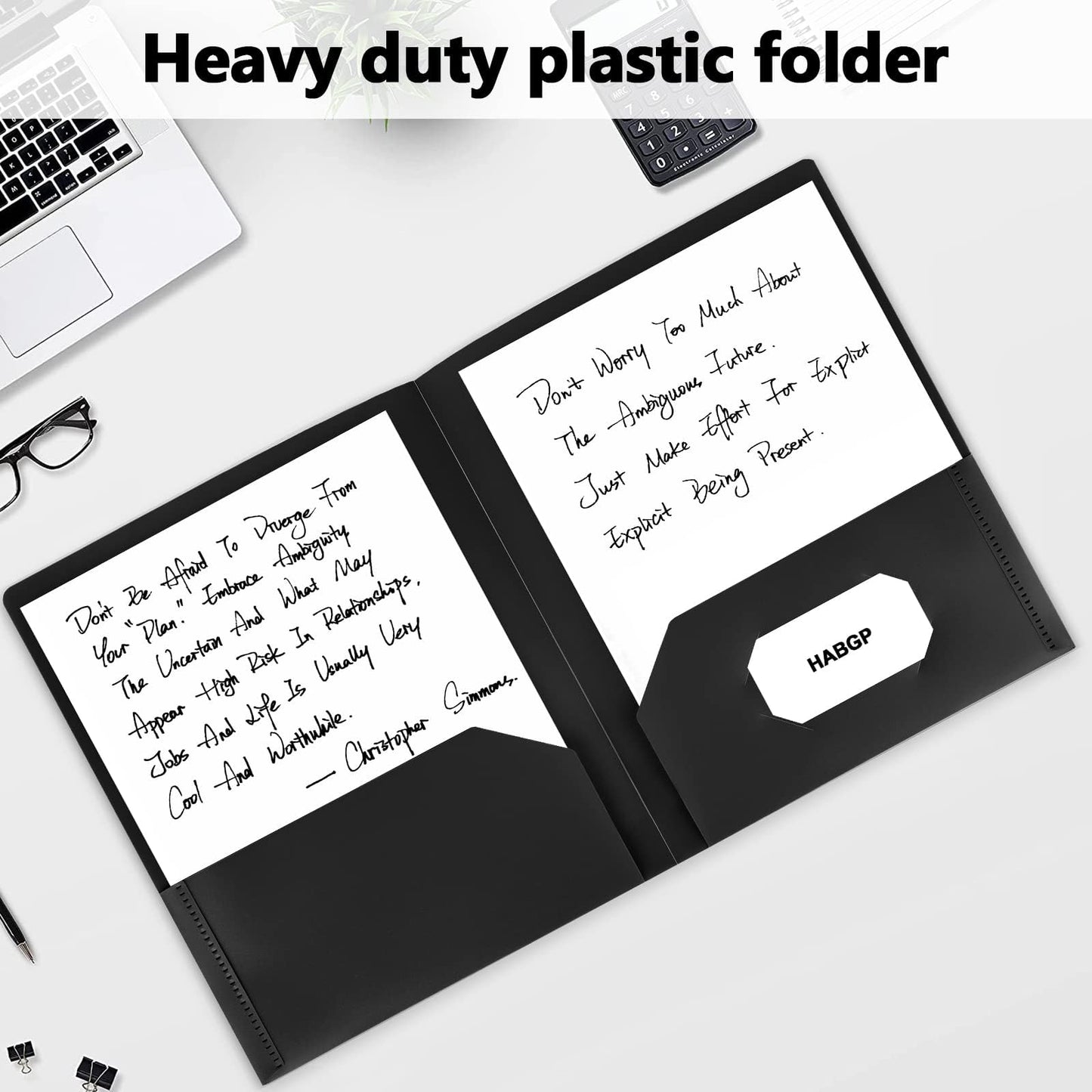 6 Pack Black File Folders with Pockets, Letter Size Plastic 2 Pocket Folder