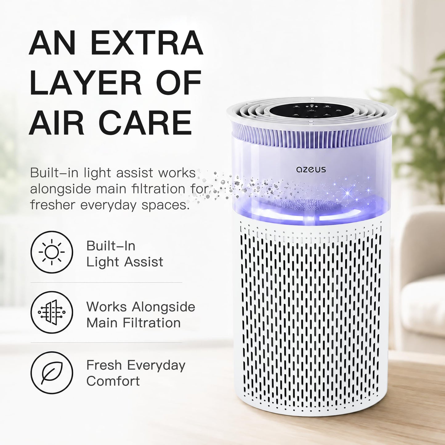 AZEUS Air Purifier for Home, Compact Air Cleaning Device with Multi-Layer Filter, Quiet Operation for Bedroom, Office & Living Room