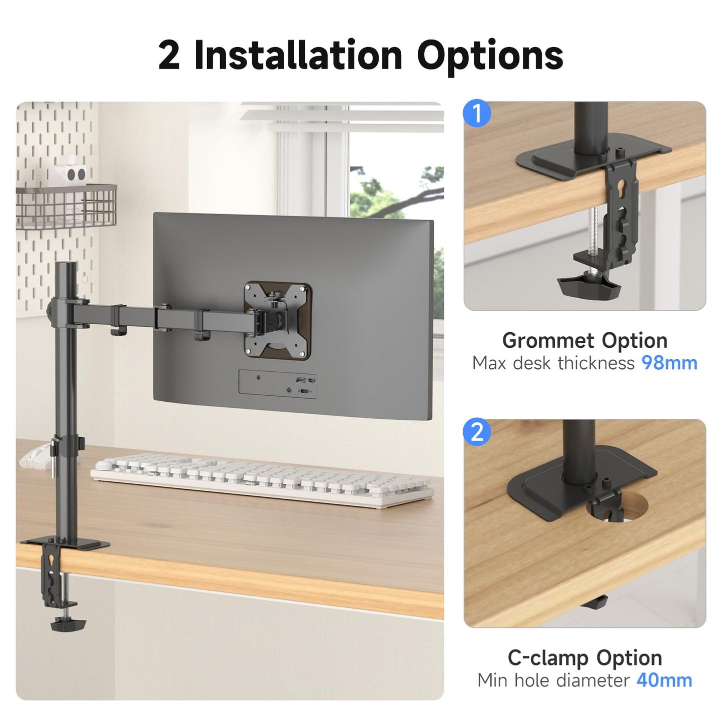 Suptek Single LED LCD Monitor Desk Mount Heavy Duty Fully Adjustable Monitor Stand for 1 / One Screen up to 27 inch