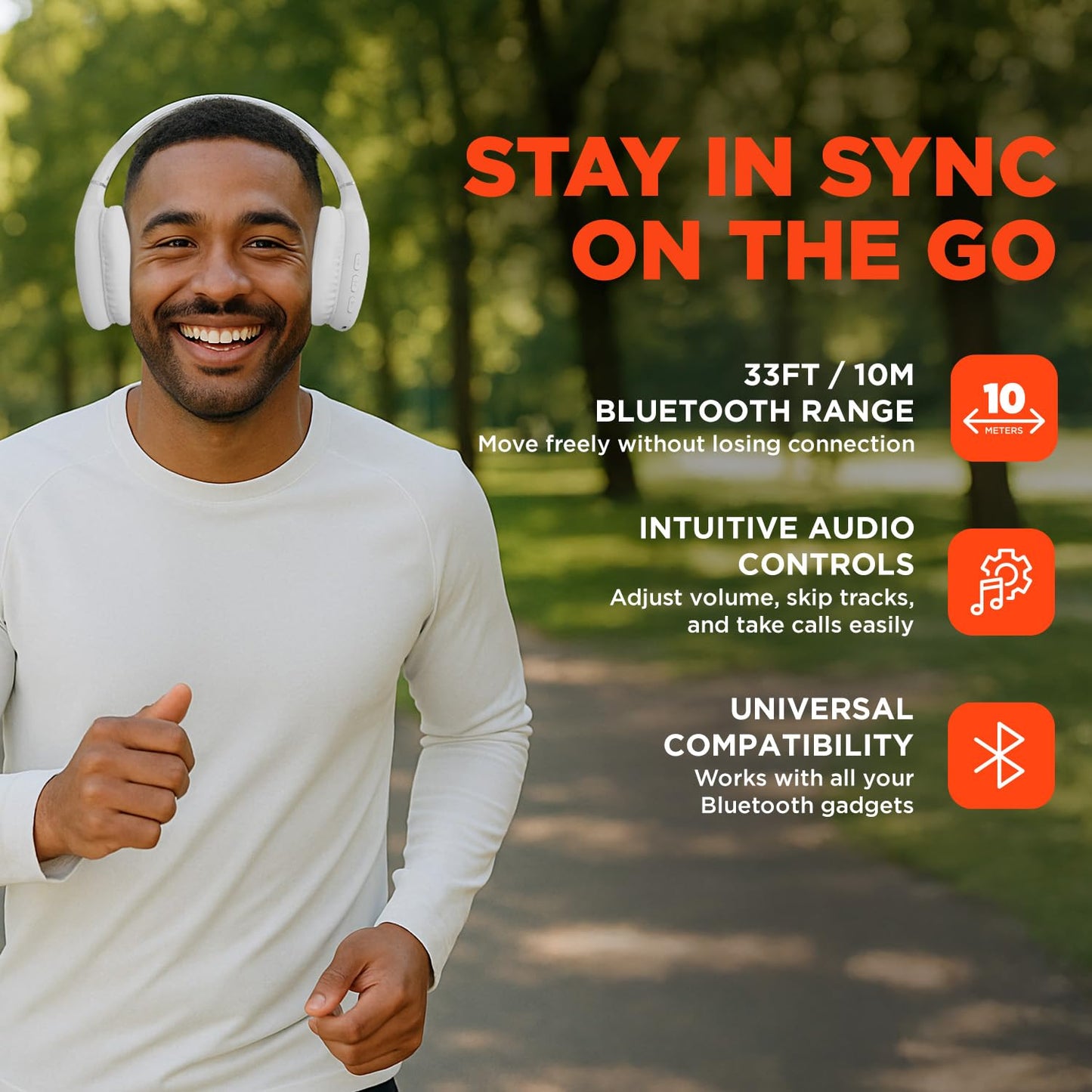 HyperGear Over-Ear Headphones - Wireless Bluetooth Headphones with Noise Isolation, Built-in Mic, Soft Memory Foam Cups for All-Day Comfort, White