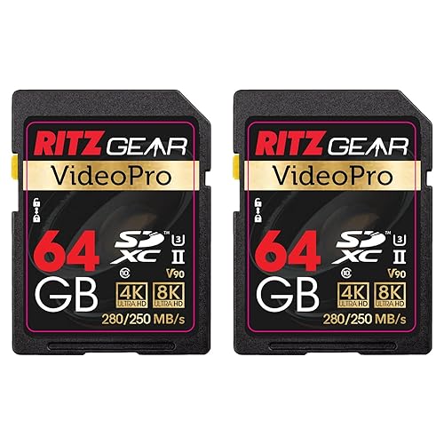 Ritz Gear Video Pro SD Card UHS-II 64GB SDXC Memory Card 2-Pack U3 V90 A1, Extreme Performance Professional (R 280mb/s 250mb/s W) for Advanced