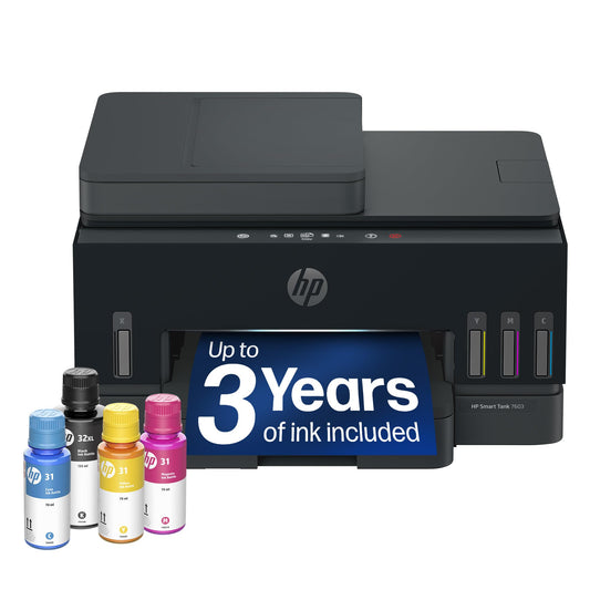 HP Smart Tank 7603 Wireless All-in-One Ink Tank Printer, Scanner, Fax, Copier with up to 3 Years of Ink Included, Best-for-Home Office, Cartridge-Free