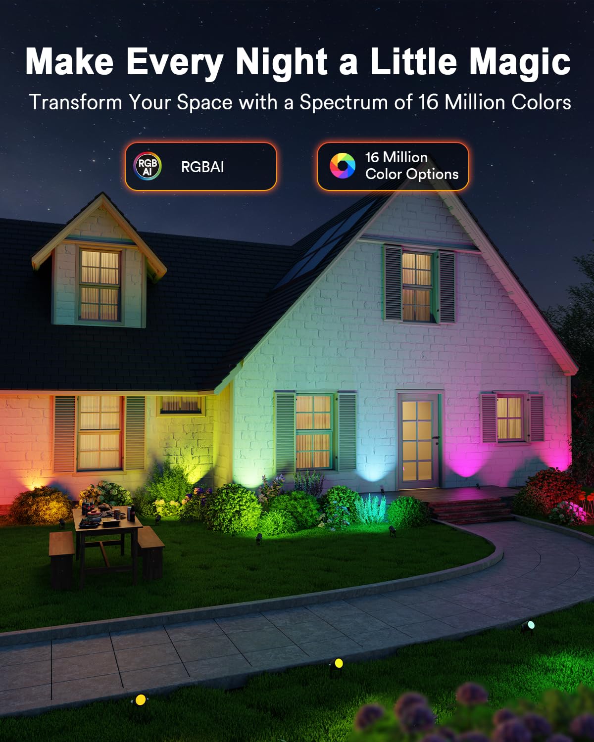 Lumary Smart Landscape Lights Gen2, 6-Pack 56FT RGB+AIWW Outdoor Spotlights, Color-Changing LED Pathway Lights for Yard, Garden, Patio, Compatible