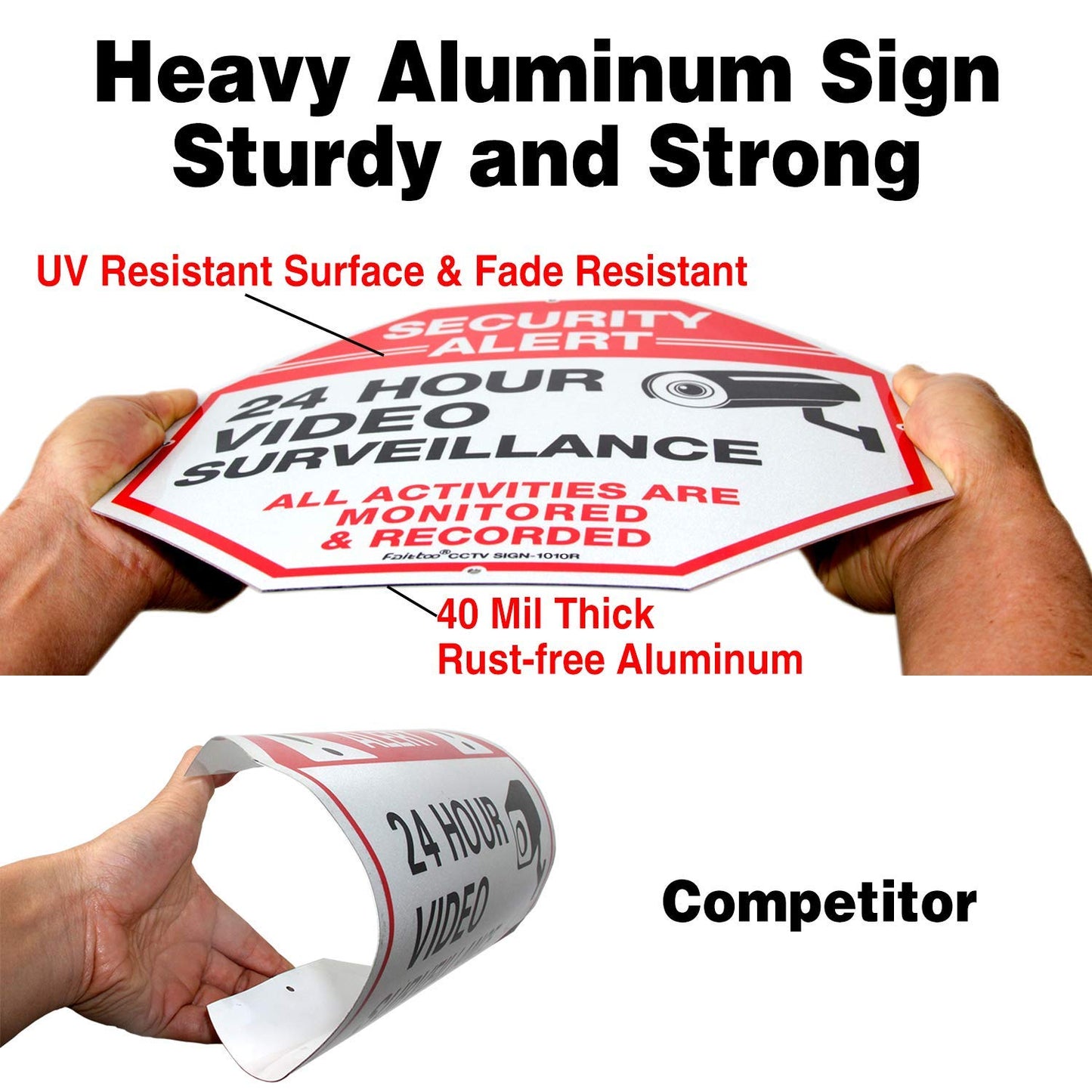 Video Surveillance Sign, 4 Pack 10 x 10 Rust Free .040 Aluminum Security Warning Reflective Metal Signs, Indoor or Outdoor Use for Home Business CCTV
