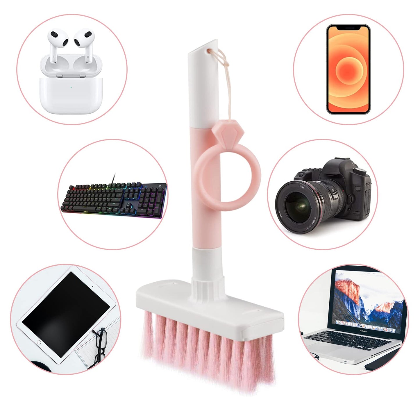 Soft Brush Keyboard Cleaner, Computer Cleaning Tool Kit, 7 in 1 Multipurpose Corner Slit Duster Keycap Puller and Soft Microfiber Brush for Bluetooth
