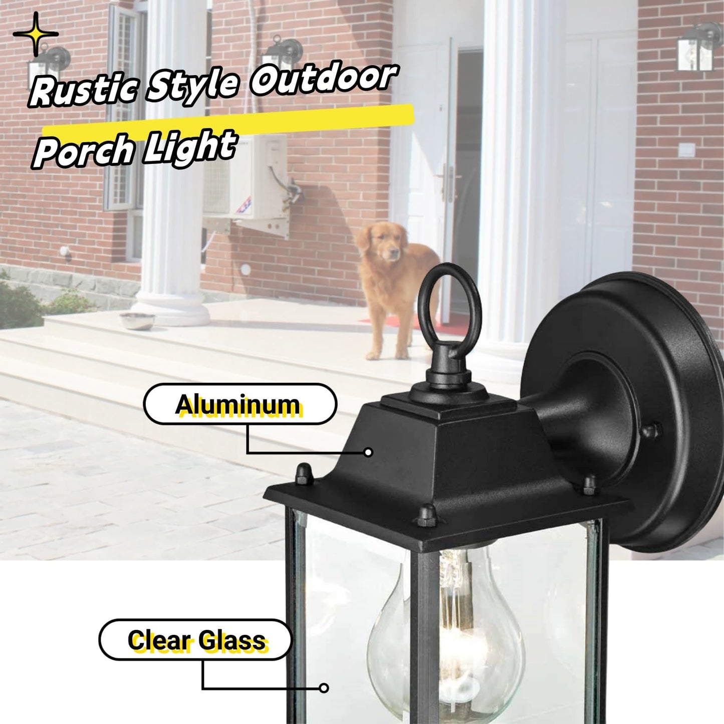 WISBEAM 2 Packs Outdoor Wall Lantern, Black Exterior Waterproof Wall Sconce for House, Aluminum Housing Plus Glass, Wet Location Rated, ETL Qualified