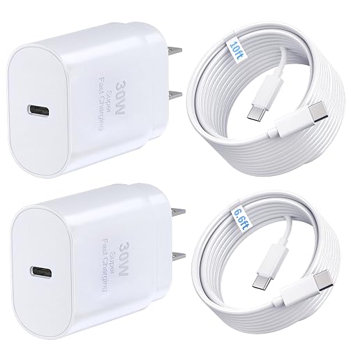 TT&C 30W USB C Fast Charger kit with 10FT & 6.6FT Cables, PD 3.0 Power Wall Block Compatible with iPhone 17, 17e, iPhone Air, 16, 15, Pro Max