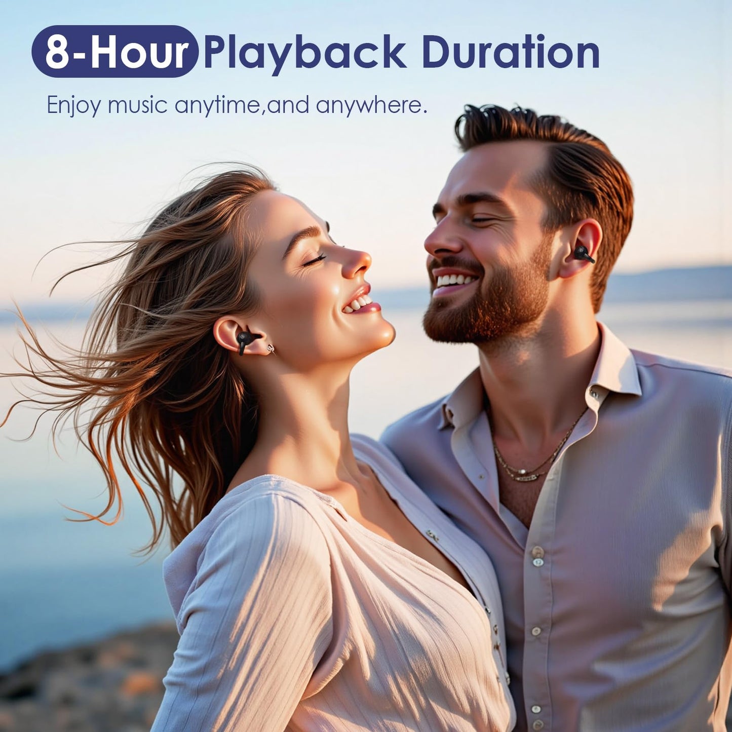 Open Ear Ring True Open Ear Headphones, Lightweight Comfort Open Ear Clip Wireless Earbuds, 40H Play Bluetooth 5.4 Headphones with Smart Digital