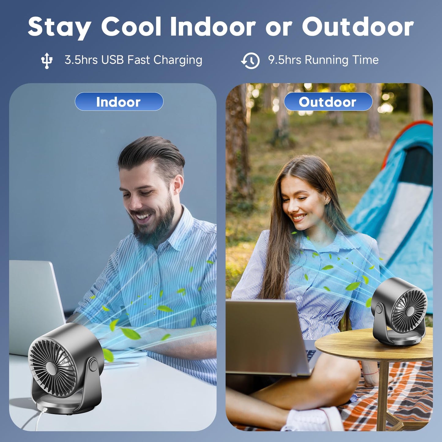 YOSHENMO Desk Fan, Turbo Table Fan for Bedroom, 100-Speed Digital Display, Low Noise, 105° Adjustable Tilt, 7.5-inch, Rechargeable Battery