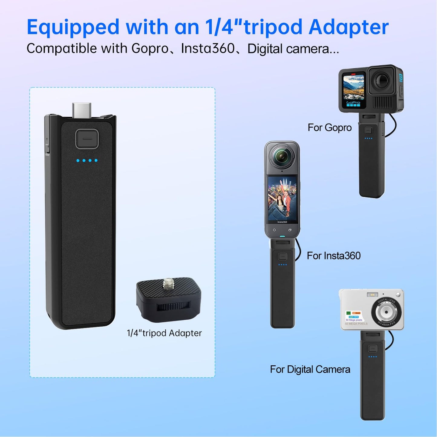Suptig Handle Grip Battery Charger Battery Handle Built-in 5000mAh Battery Compatible for DJI Pocket 3, Xtra Muse Gopro, Insta 360, Akaso, Phone