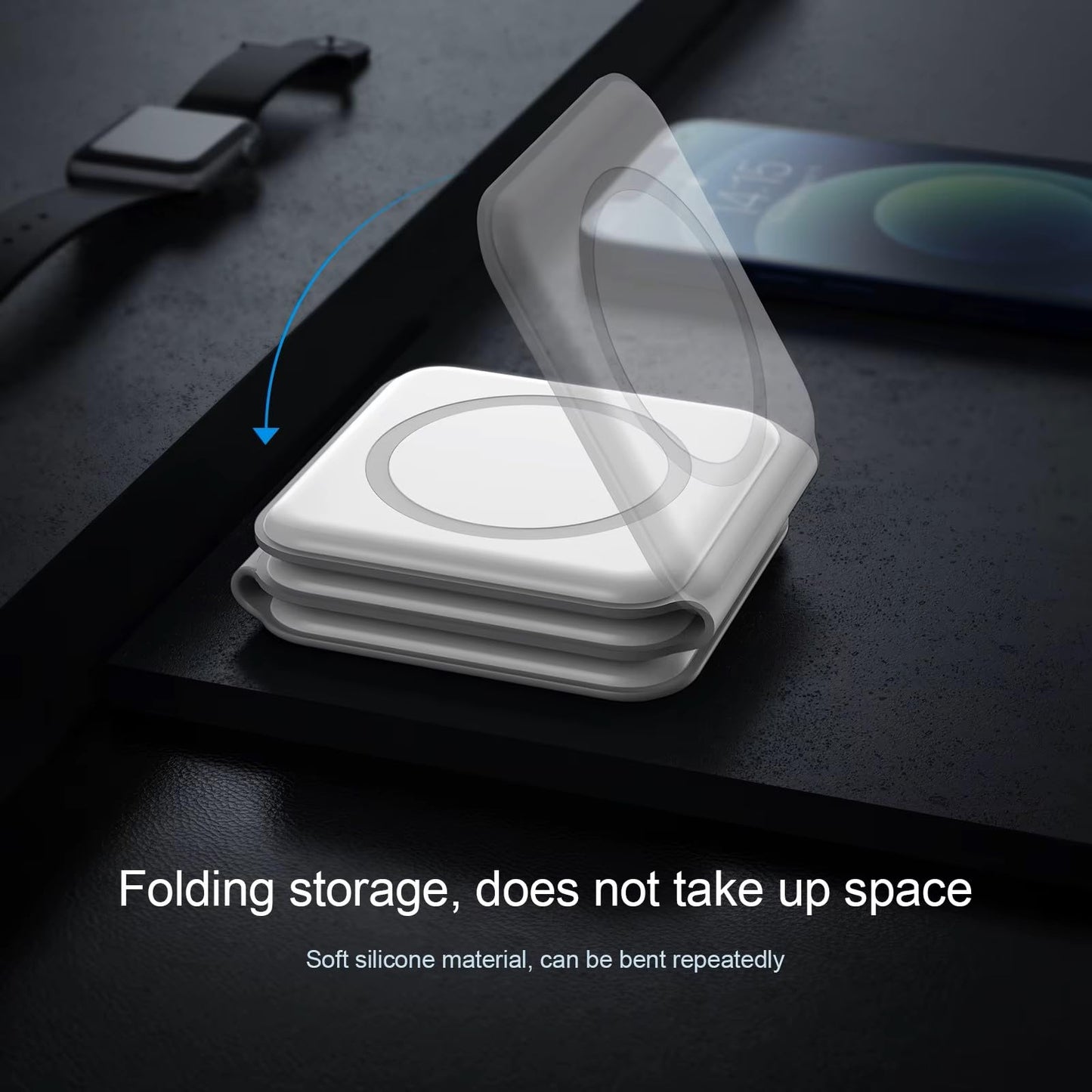 Apple Devices Charging Pad for iPhone 12 13 14 15 16 Pro Max, iWatch, Airpods - 3 in 1 Wireless, Magnetic Foldable Travel Charger Station for Multiple