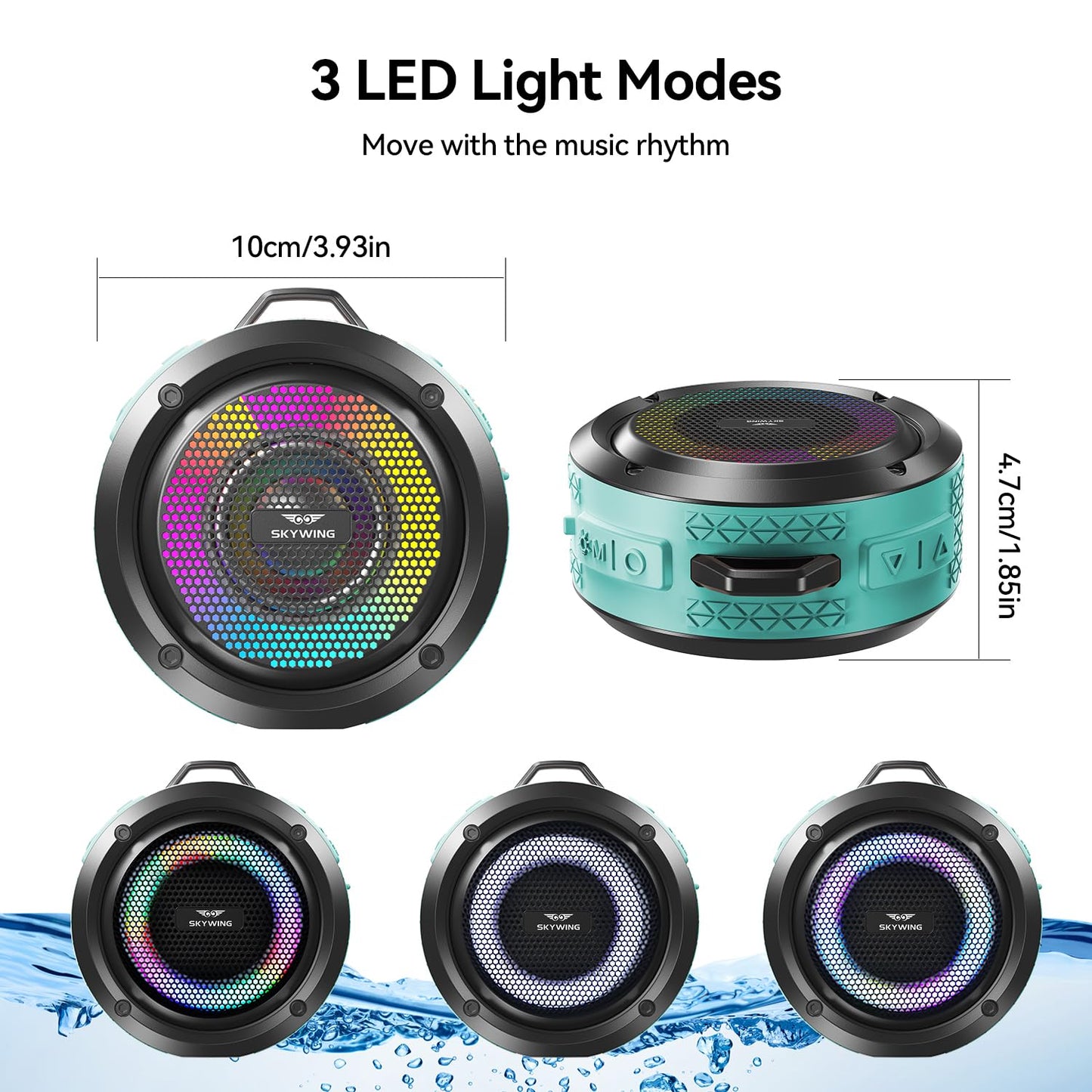 SKYWING Shower Speaker, Certified IPX7 Waterproof,Portable Bluetooth Speaker with Suction Cup,Hook,Light, Stocking Stuffers, Premium Mini Outdoor