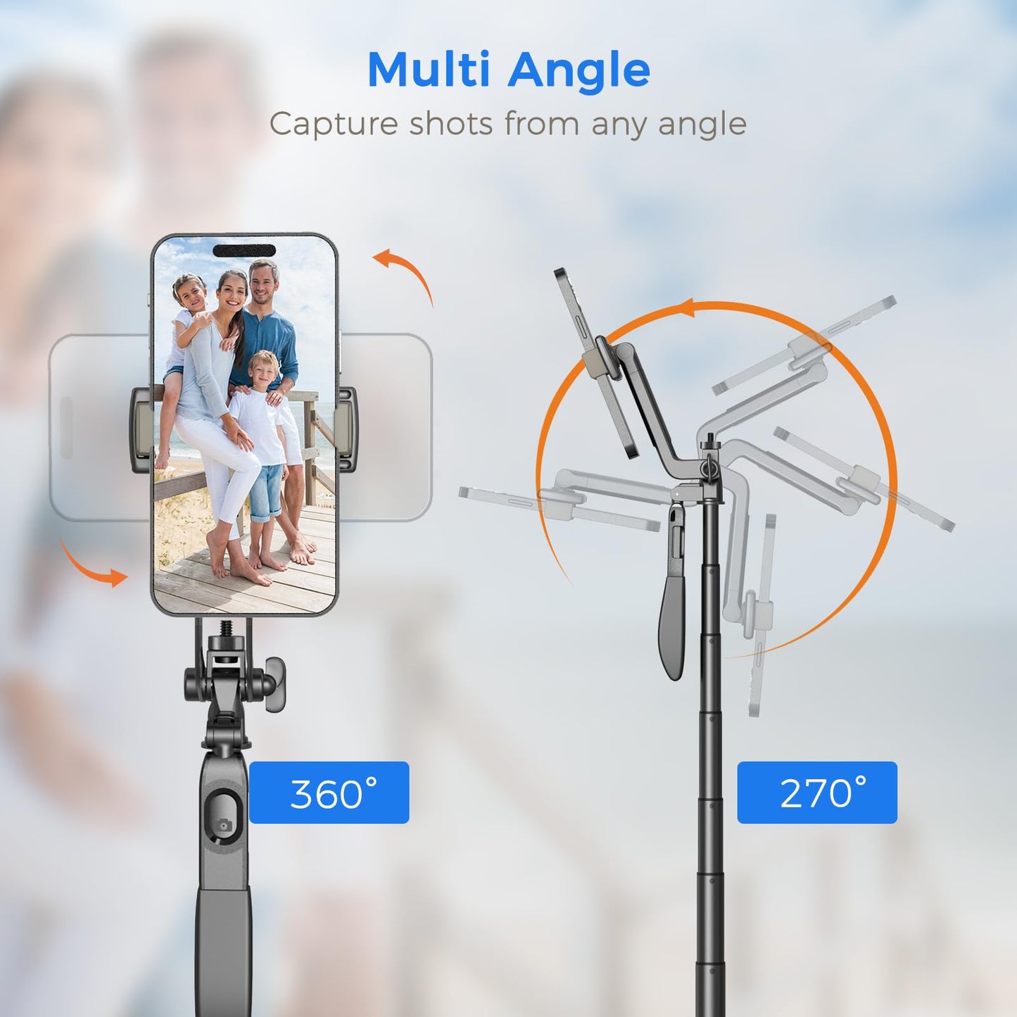 Selfie Stick Travel Tripod for Cell Phone with Remote Control and Phone Holder, Extendable Selfie Stick for iPhone, iPhone Tripod for Video Recording