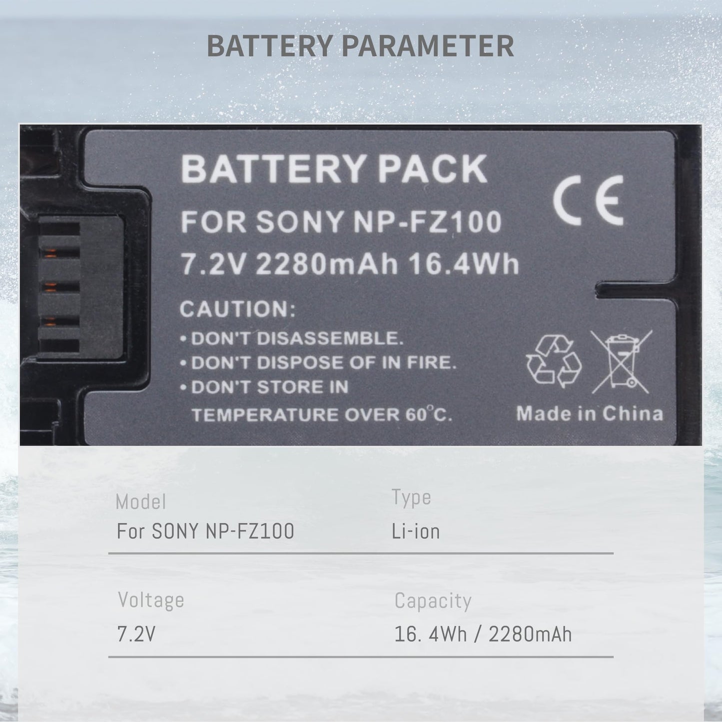 2-Pack NP-FZ100 Battery replacement Compatible for Sony Alpha A1, A9 II, A7R III, A7R IV, A7R V, A7S III, A7 III, A7 IV, A6600, A7C, A7C II, Camera