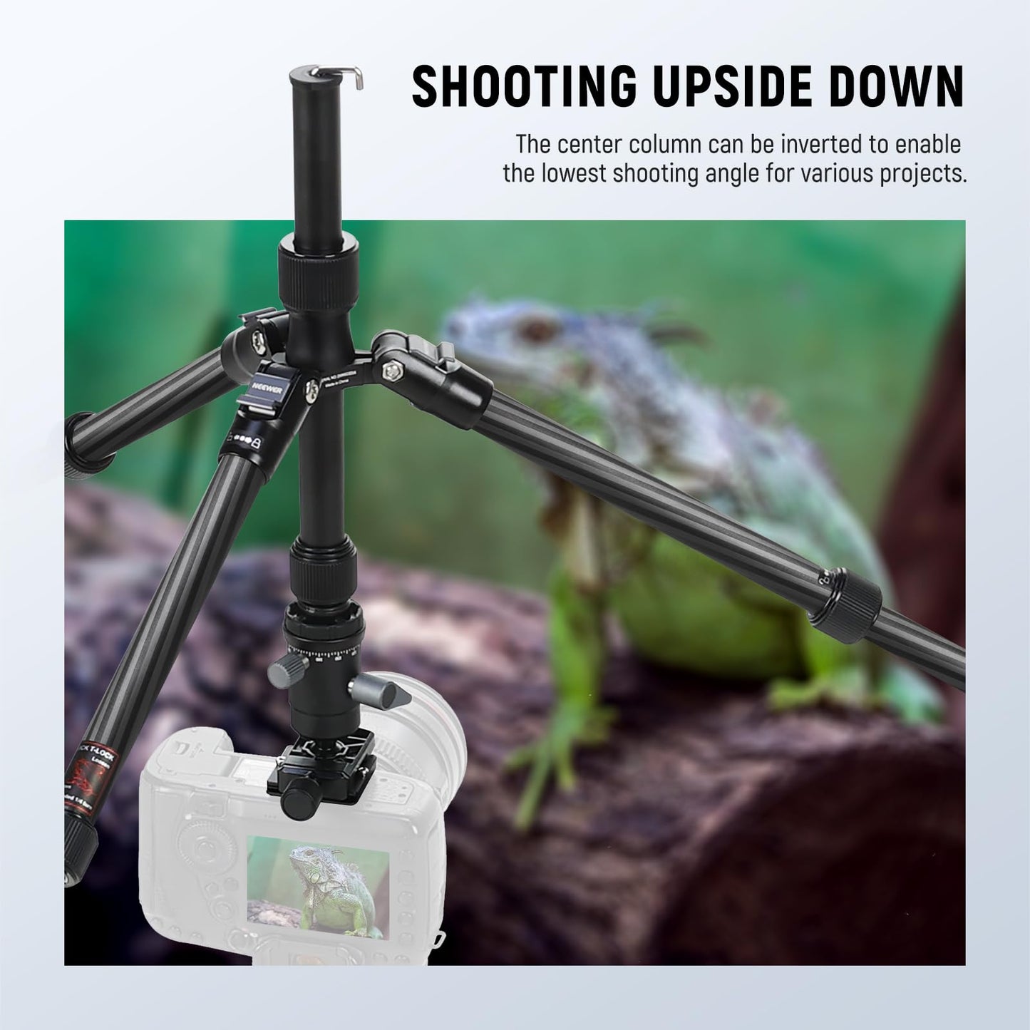 NEEWER Carbon Fiber Camera Tripod Monopod, 65" Lightweight Compact Portable Travel DSLR Video Stand, 360° Ball Head, Anti Slip QR Plate, Inverted