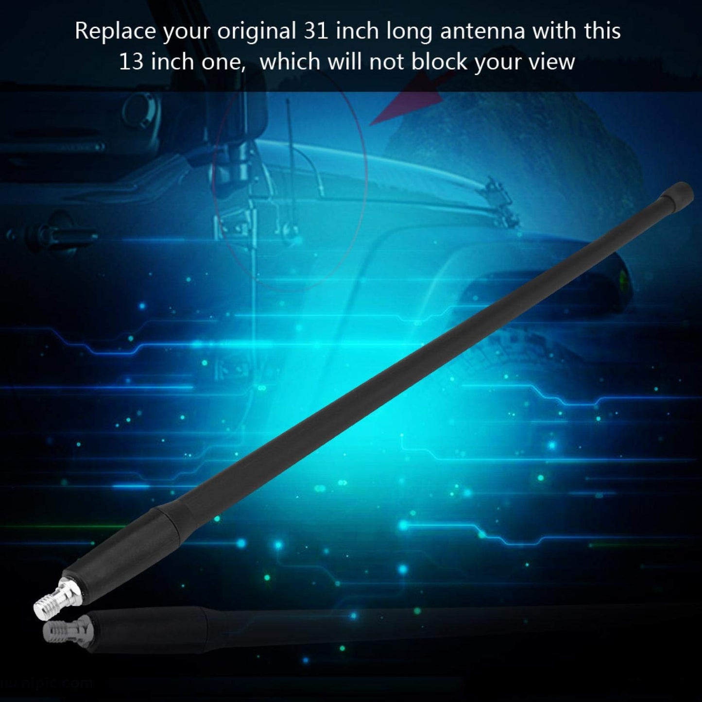 Qiilu Radio Antenna Mast, Off-Road (13-inch) Antenna for JKU JL 2008-2017