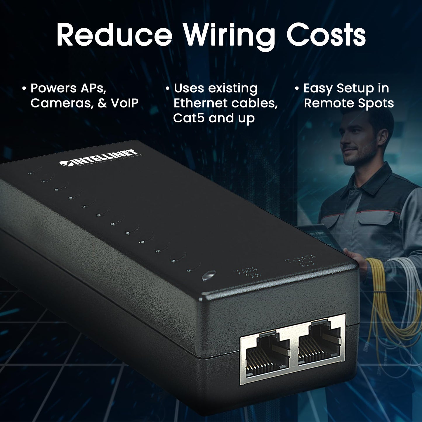 Intellinet PoE Injector, IEEE 802.3af, 15.4W, 10/100 Mbps, Black
