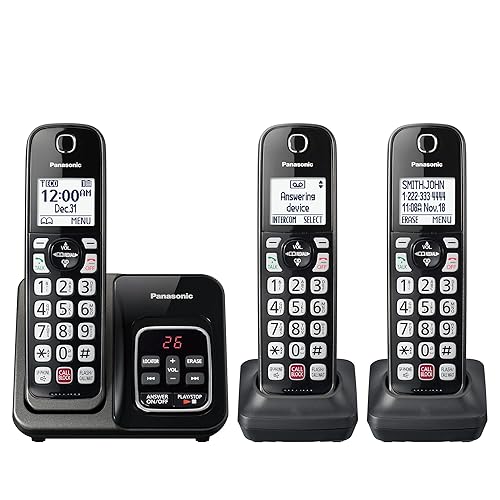 Panasonic Cordless Phone with Answering Machine, Advanced Call Block, Bilingual Caller ID and High-Contrast Display, Expandable System with 3 Handset