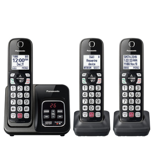 Panasonic Cordless Phone with Answering Machine, Advanced Call Block, Bilingual Caller ID and High-Contrast Display, Expandable System with 3 Handset