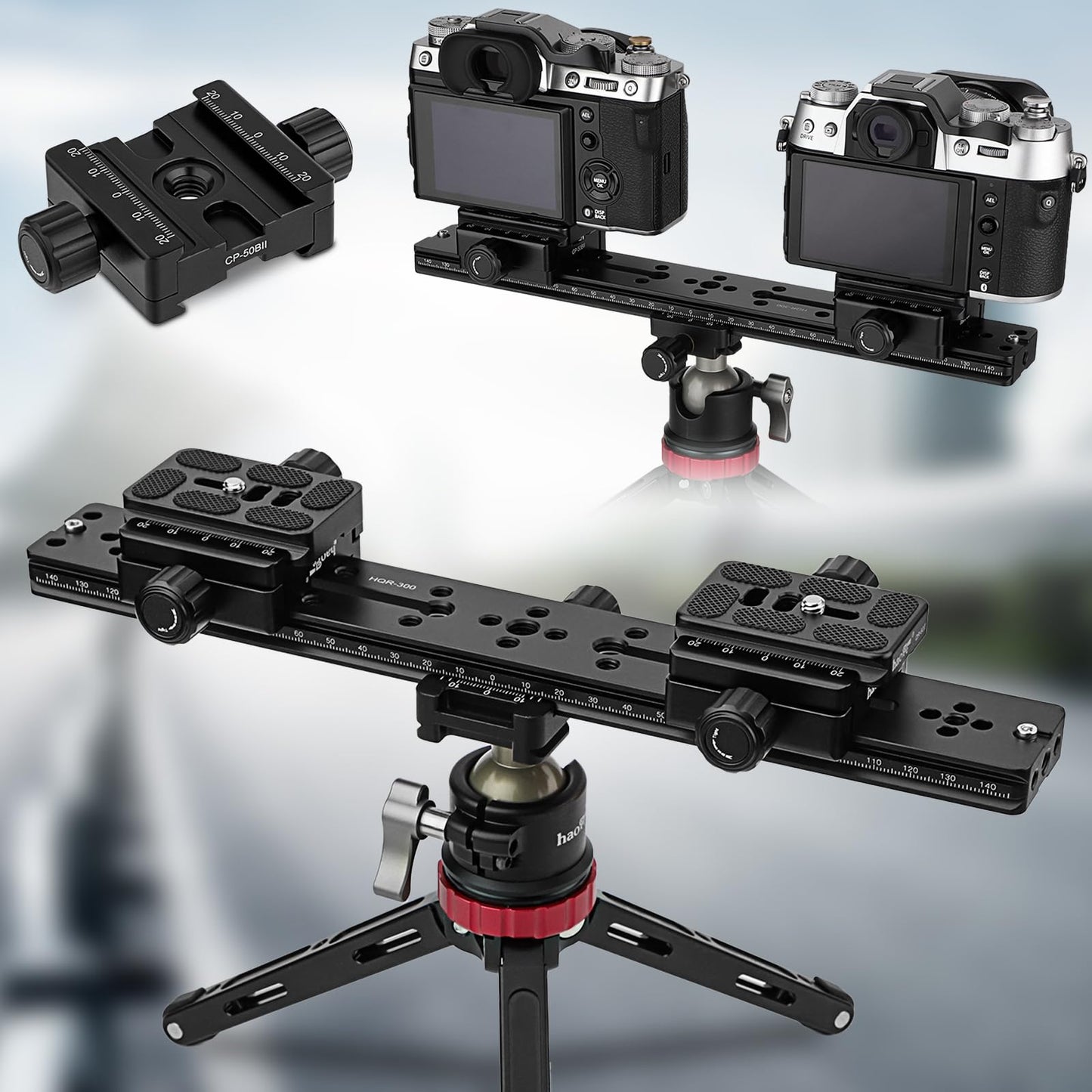 Haoge CP-50BII 50mm Subtend Double Dual Quick Release Clamp for Arca Swiss RRS Benro Rail Plate Nodal Slide