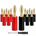 Zylveron Banana Plugs, Solderless 24K Gold Plated 4mm Speaker Wire Connectors | 6 Pairs / 12 Pcs Dual-Screw Type for Home Theater, Wall Plates