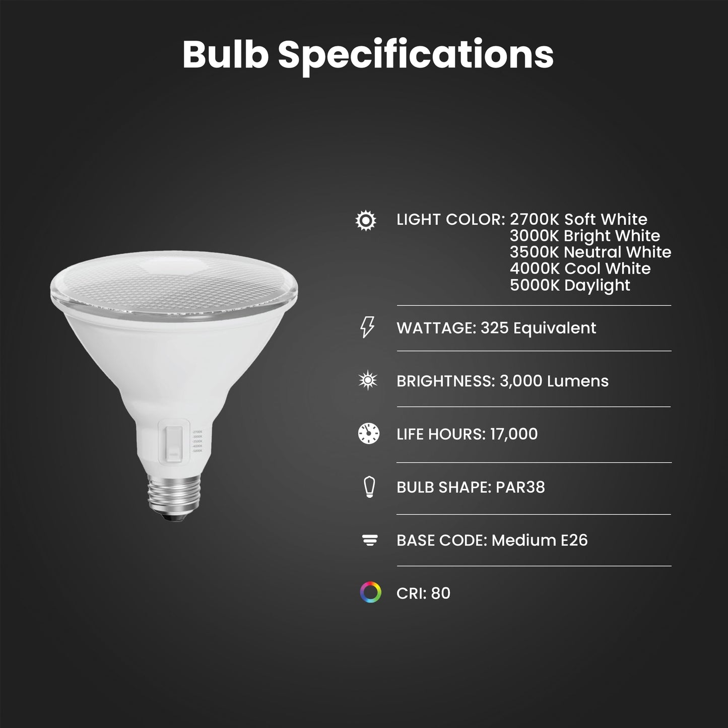 Feit Electric PAR38 LED Flood Light Bulb, 325W Eq, 5CCT, E26 Base