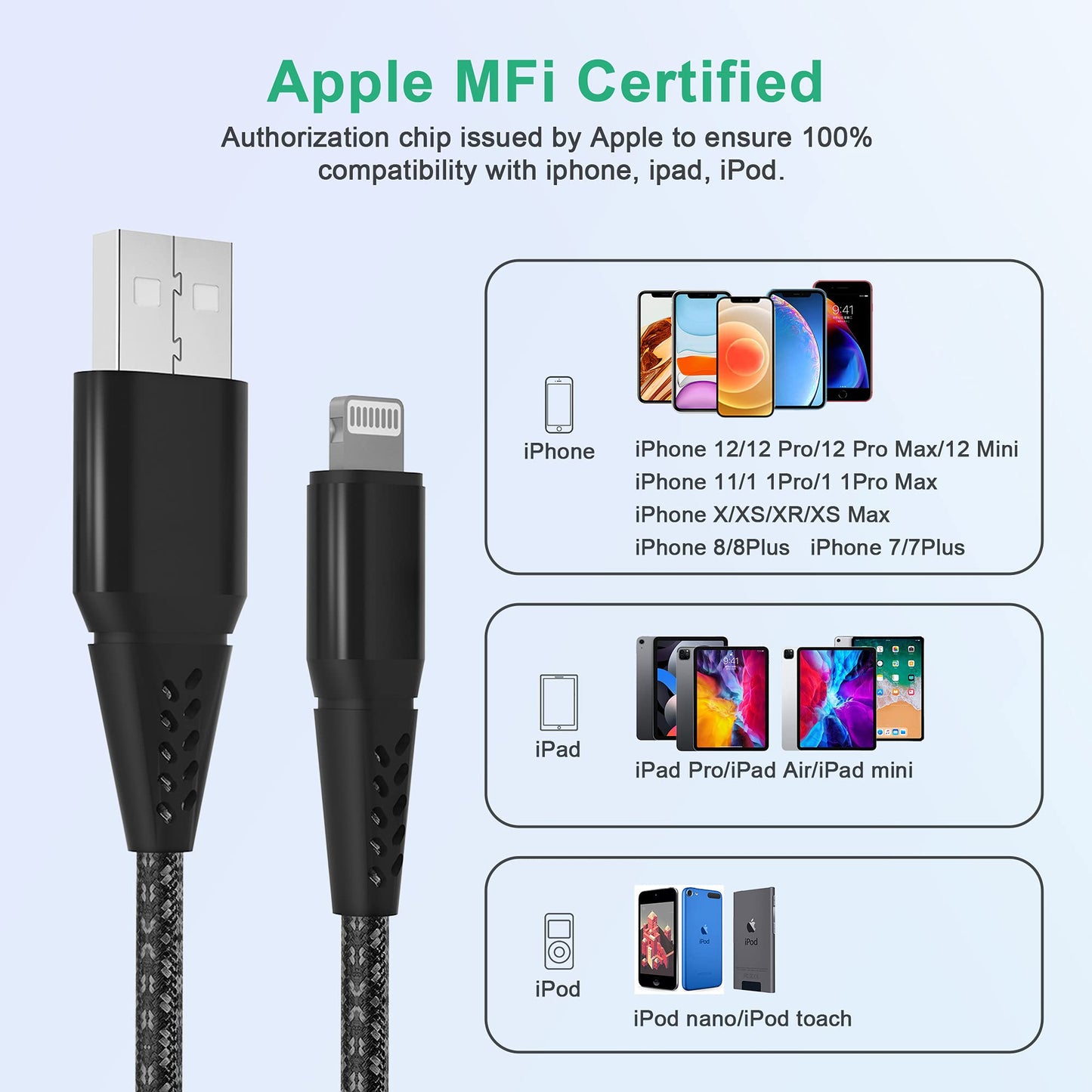 Long iPhone Charger Cord 26FT/8M [Apple MFi Certified] Extra Long iPhone Cable Fast Apple Charger Cable Nylon Braided 2.4A USB Lightning Cable…